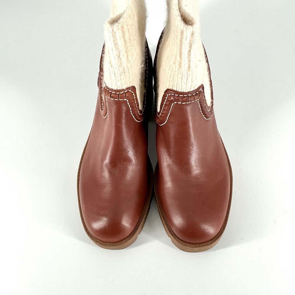Nine West Size 7.5  Brown Leather Knit Lug Sole Ankle Boots Popit Stacked Heel - Picture 16 of 16